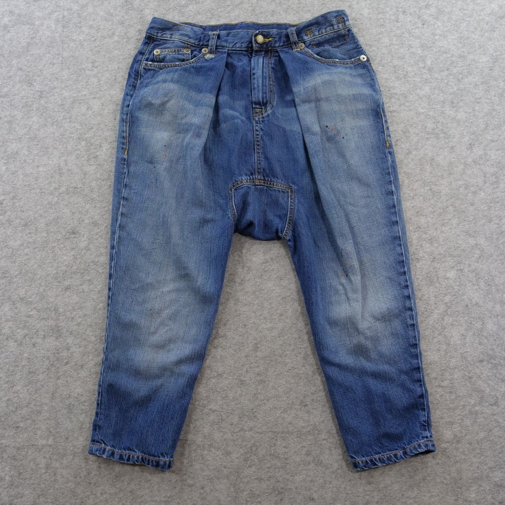 R13 Jeans Womens 27 Blue Drop Crotch Pleated Cropped Japanese Denim Ankle Zip